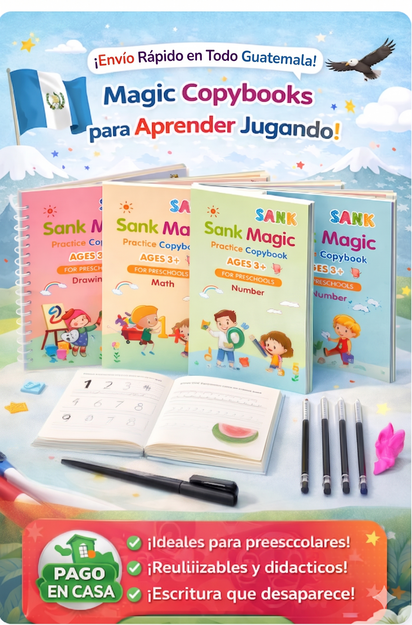 📚 Set 4 Cuadernos Mágicos Caligrafía SHANK MAGIC